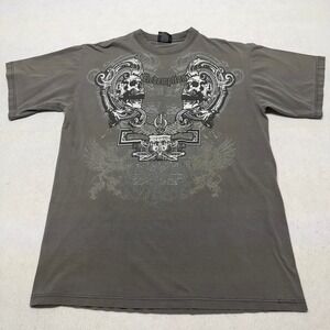 Y2K Redemption Graphic T-Shirt Grunge Skater Skull Gothic Distressed Gray XL
